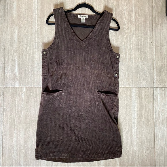 Vintage Eddie Bauer Mini Brown Corduroy Jumper Dress - Picture 6 of 6